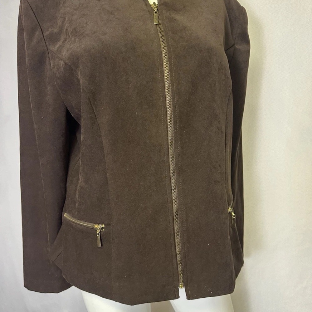 90s Jessica Howard Brown Zip Jacket Faux Suede Size 14 - Picture 2 of 3